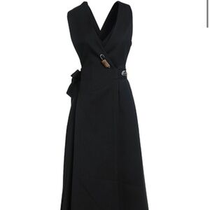 PROENZA SCHOULER WOOL-TWILL V-NECK WRAP-AROUND DRESS WITH STONE-EMBELLISHMENTS